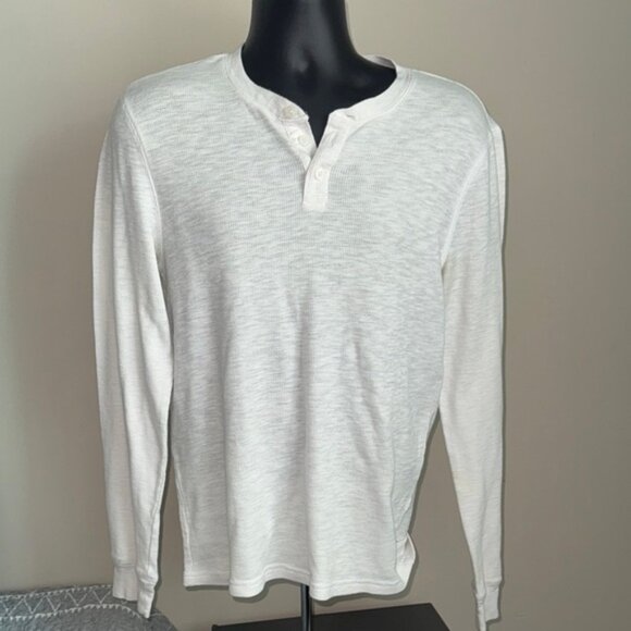 American Rag Men’s White Long Sleeve Tee with Classic Henley Design Large - Picture 1 of 4